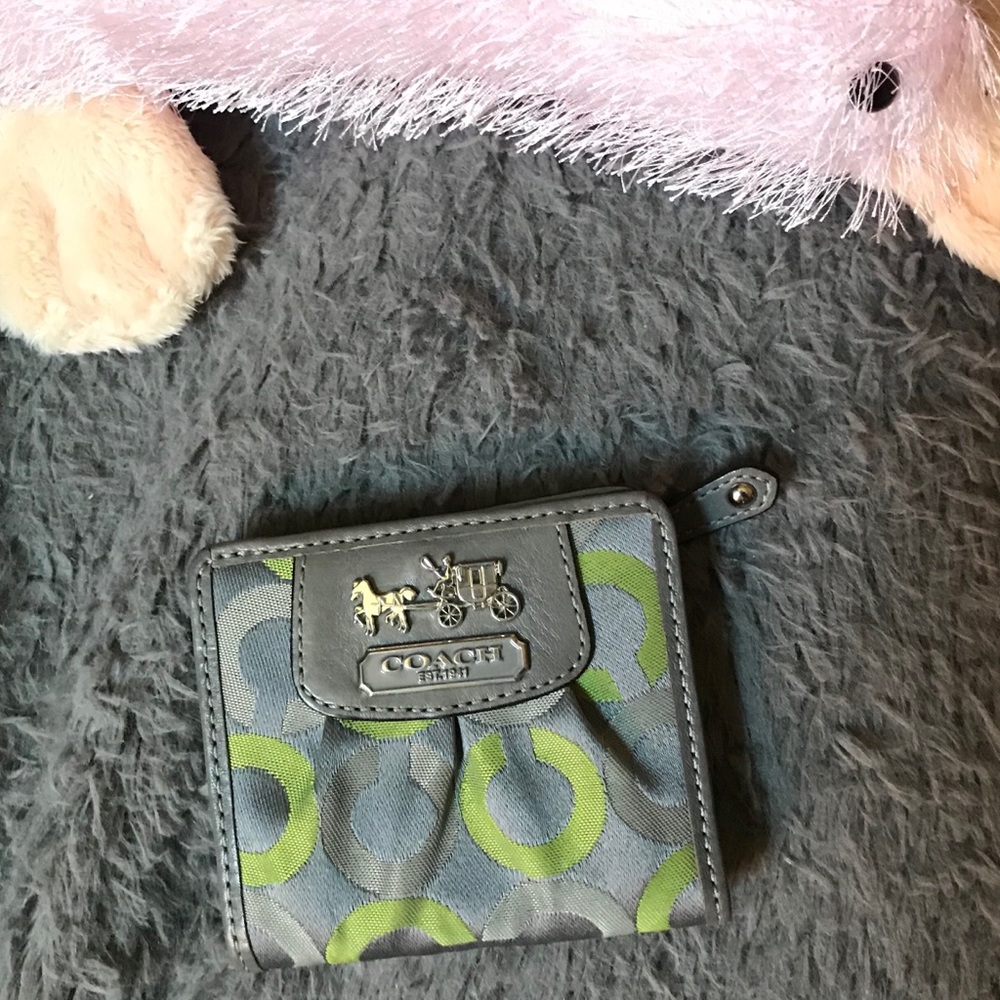 Grey & Green Coach wallet w/ Blue Leather Interior